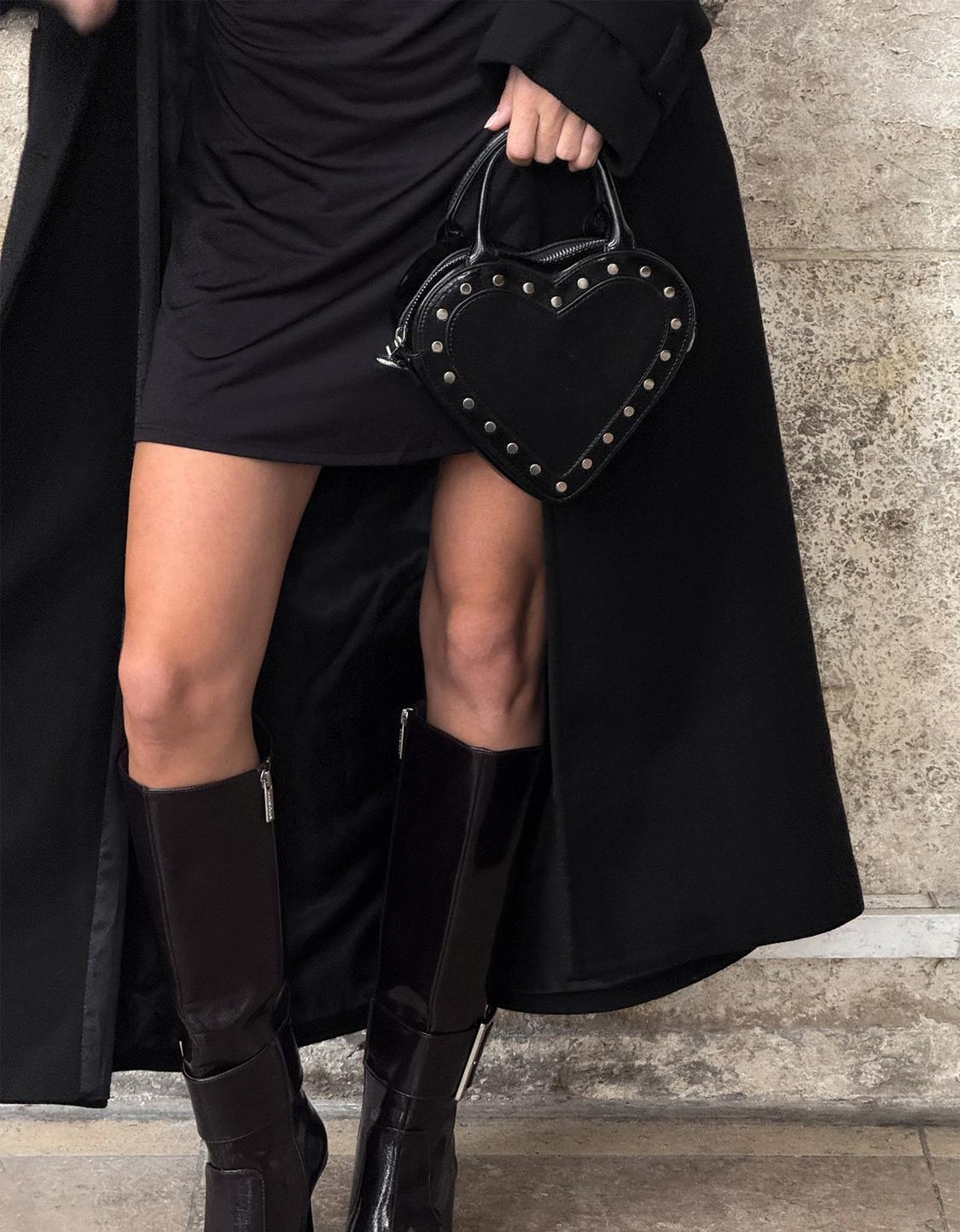 Leather effect heart bag with studs
