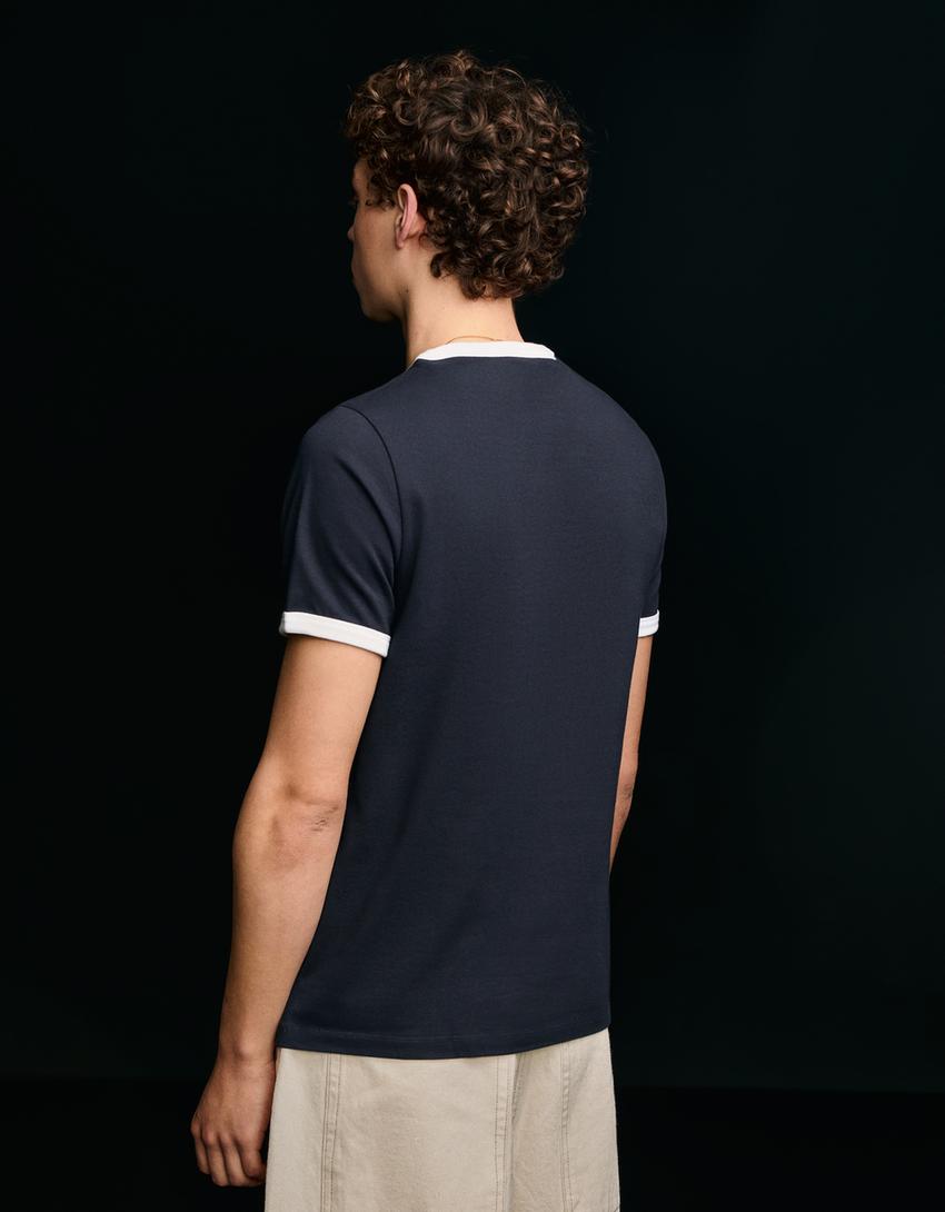 Short sleeve contrast rib T-shirt-Navy