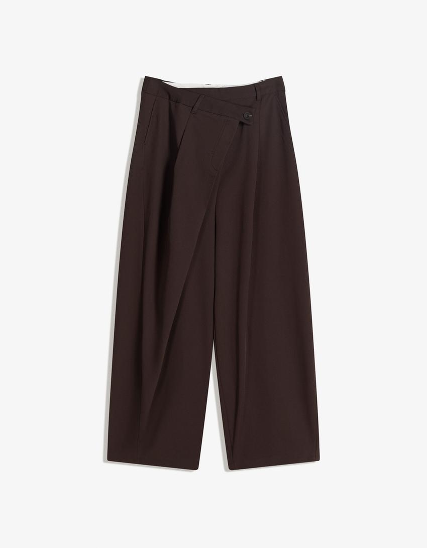 Tailored Hose mit überkreuztem Bund-Braun