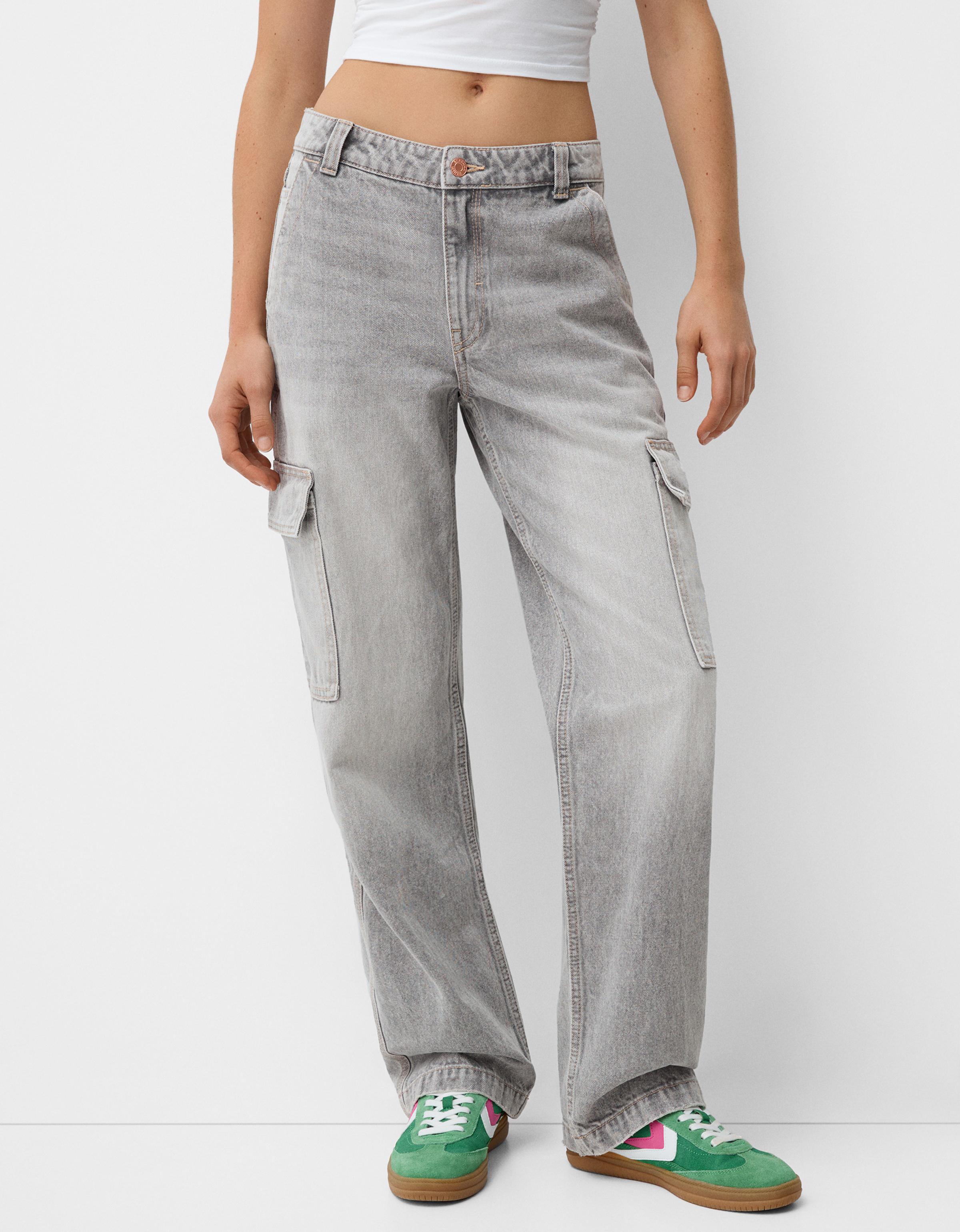 Bershka Cargohose Im Straight-Fit Damen 36 Grau