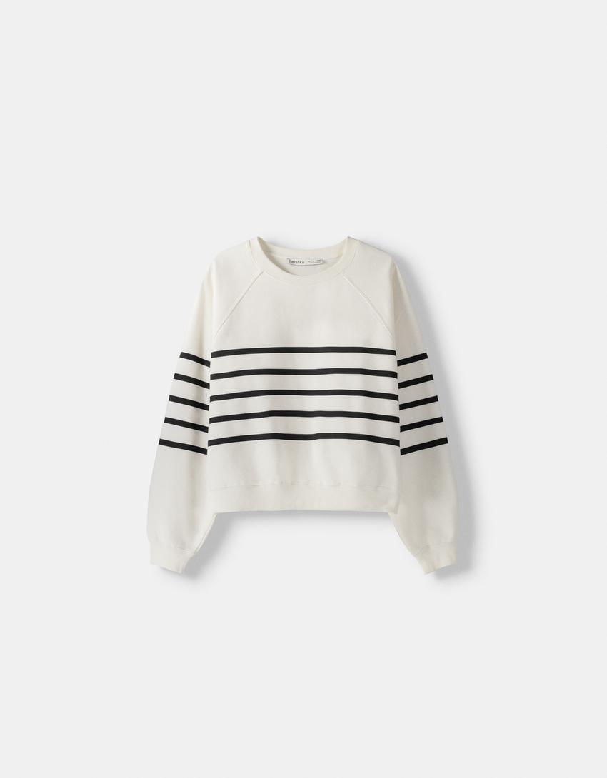 سويت شيرت بأكمام رغلان-أبيض / أسود-4