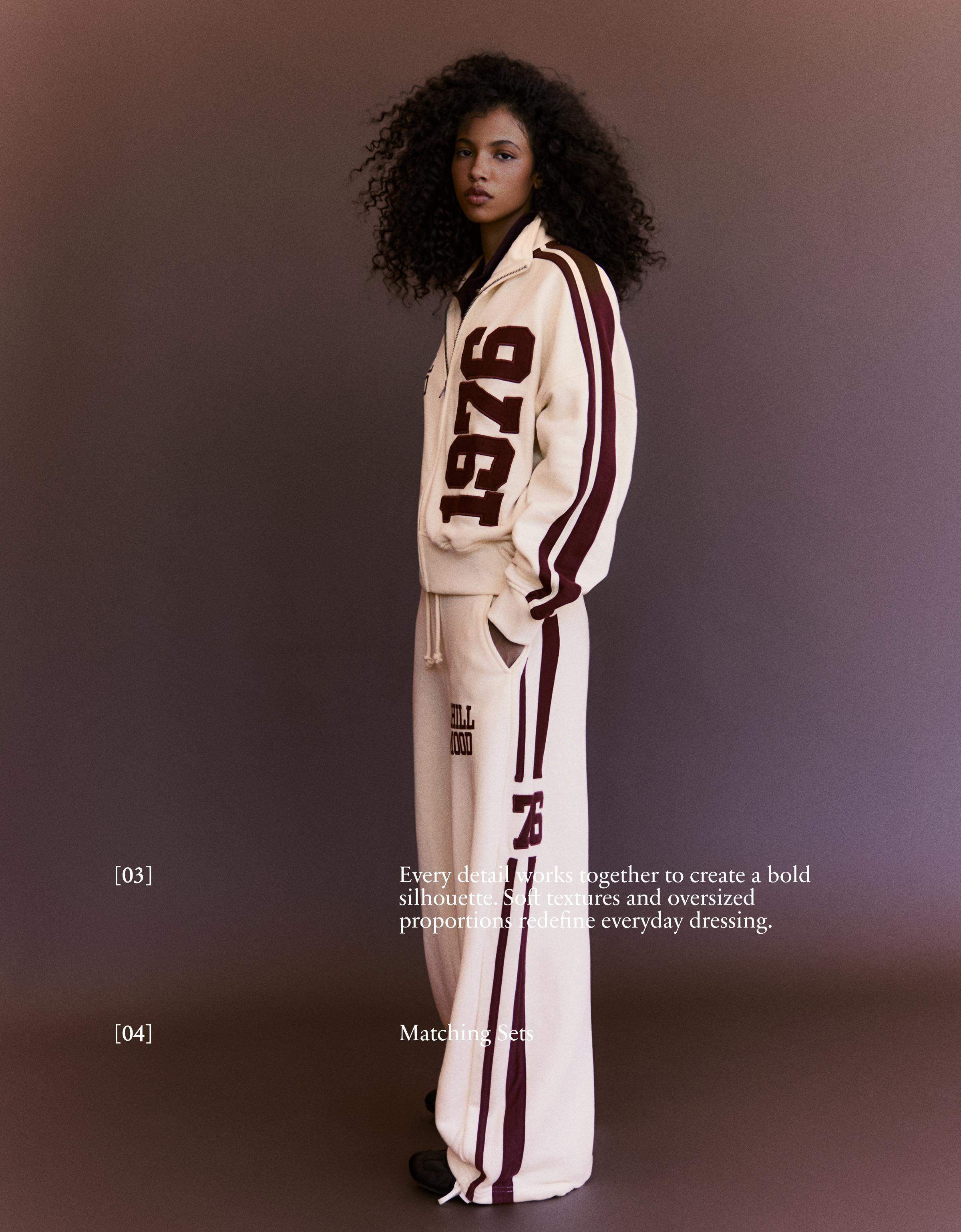 Embroidered wide-leg plush trousers — Cream