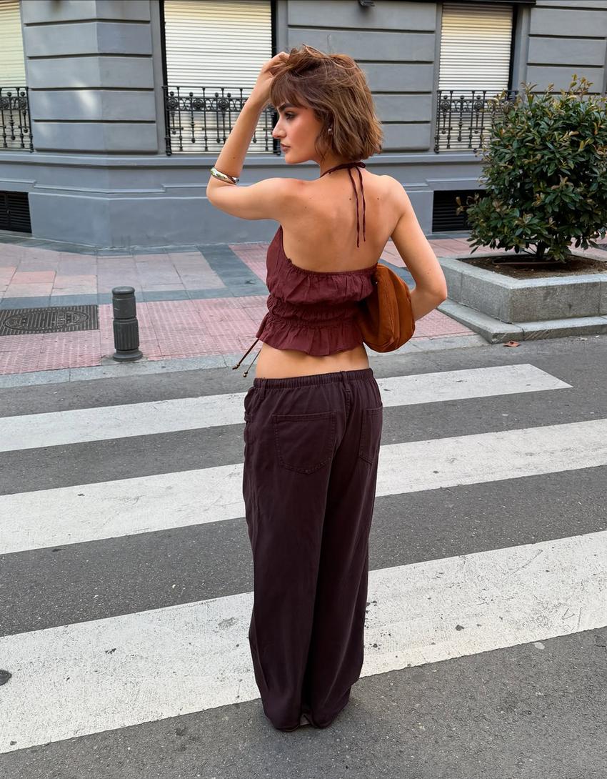 Lightweight wide-leg jeans-Brown