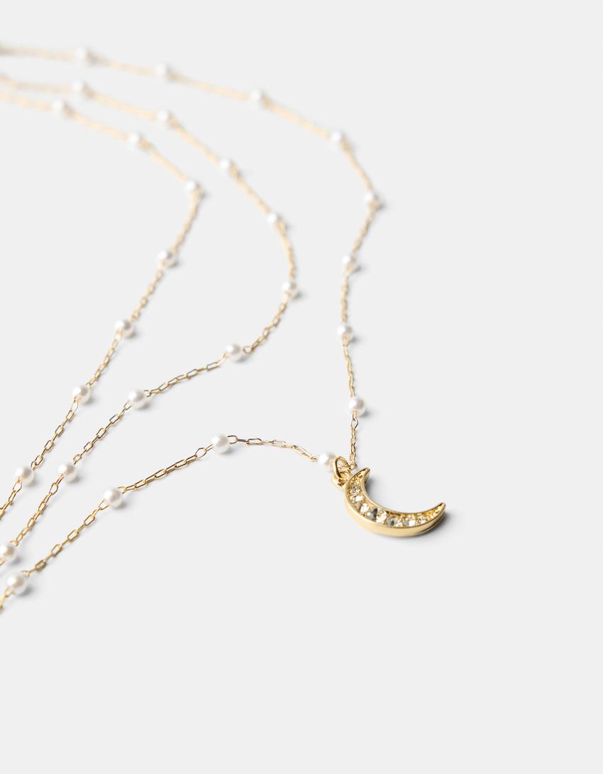 Collier long pierres fantaisie pendentif lune-Jaune-2