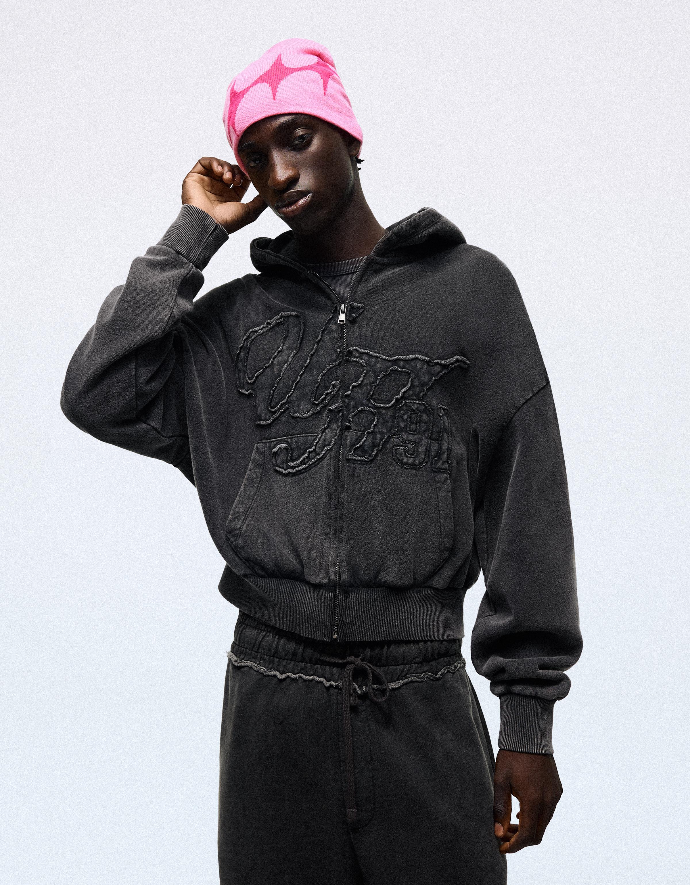 Washed zip-up hoodie — Grey