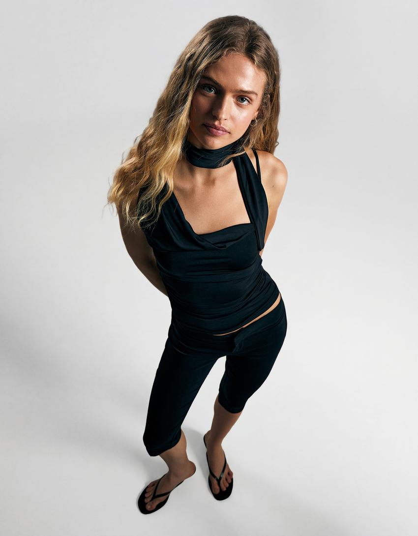 Asymmetric kerchief top-Black