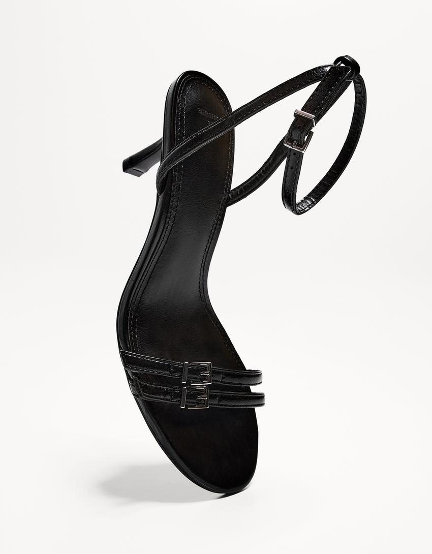 Sandale talon bride cheville-Noir