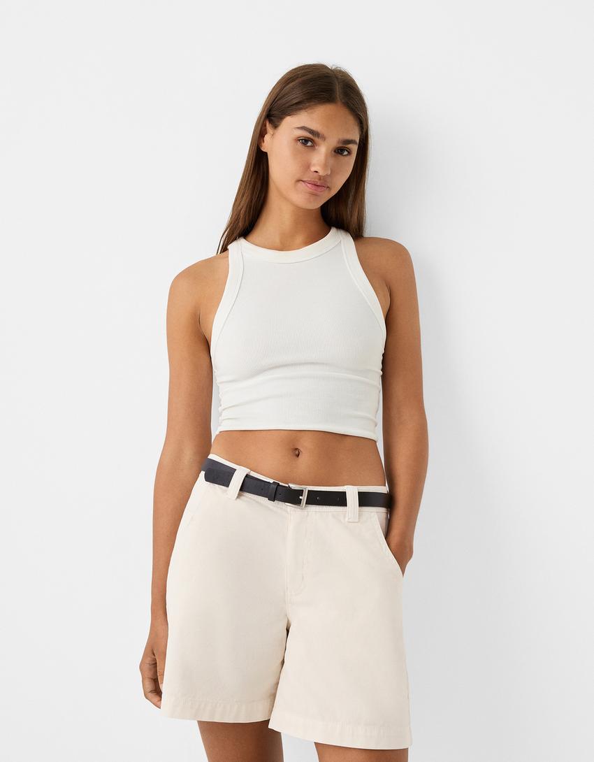 Bermudas algodão com cinto-Cru-1