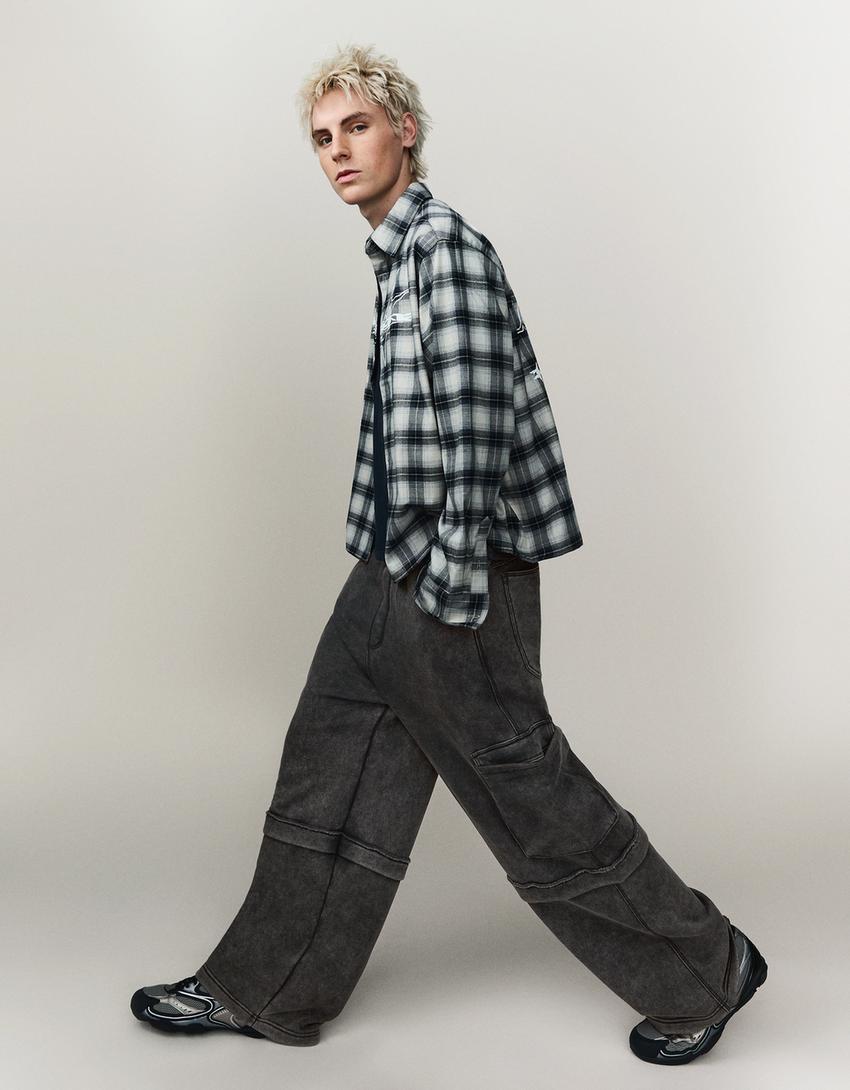 Calça baggy cargo-Cinza