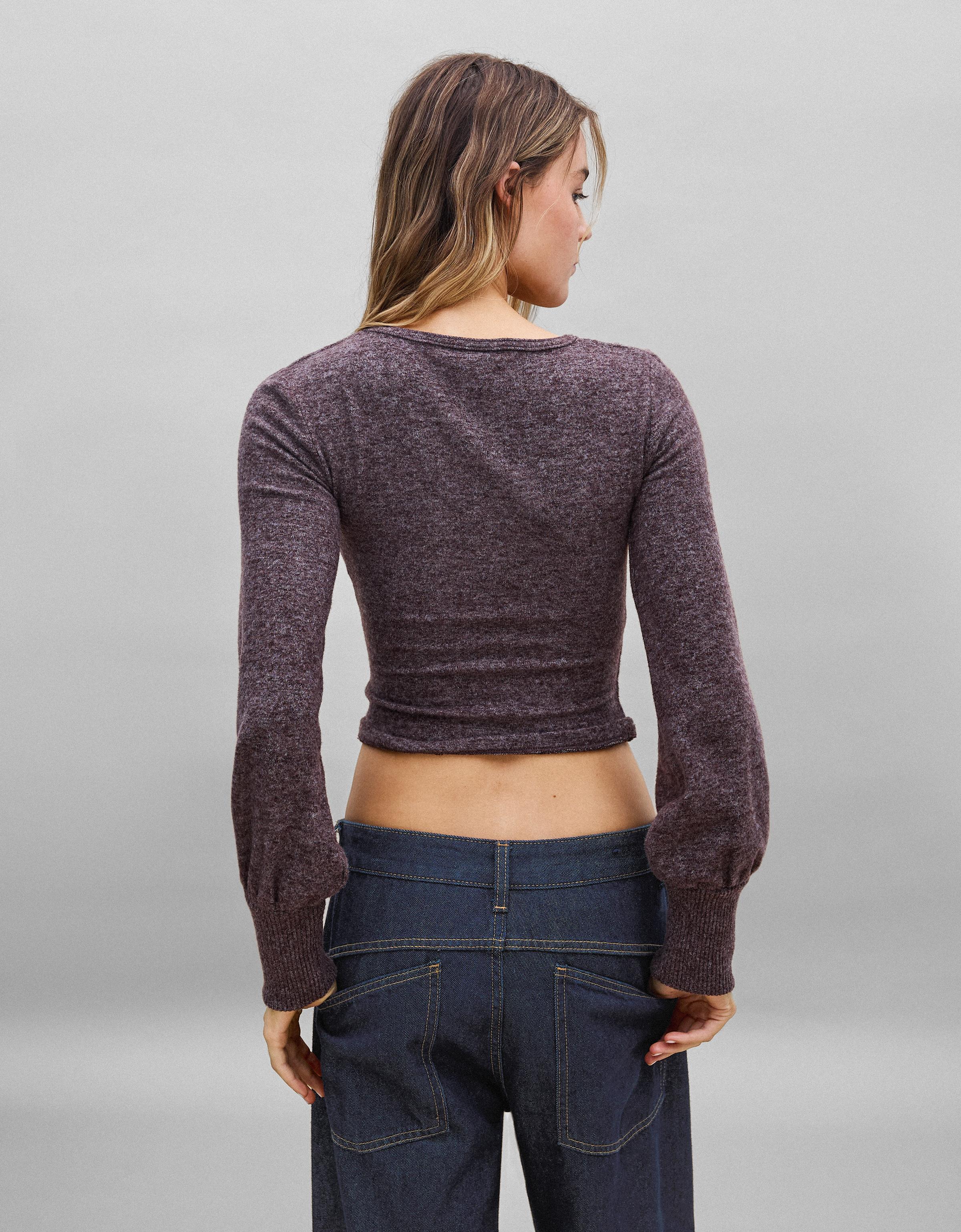 V-neck button jumper — Brown