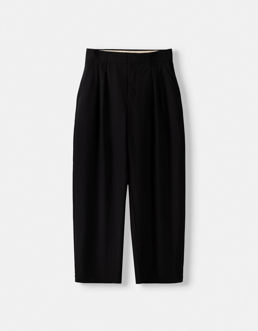 Pantalon tailoring pinces mélange de laine-Noir-4