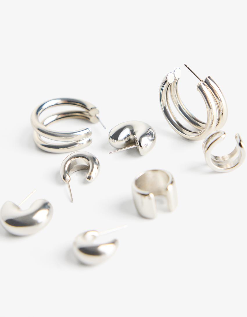 8 belarritako eta earcuff signature edition pack-a-Zilar kolorea