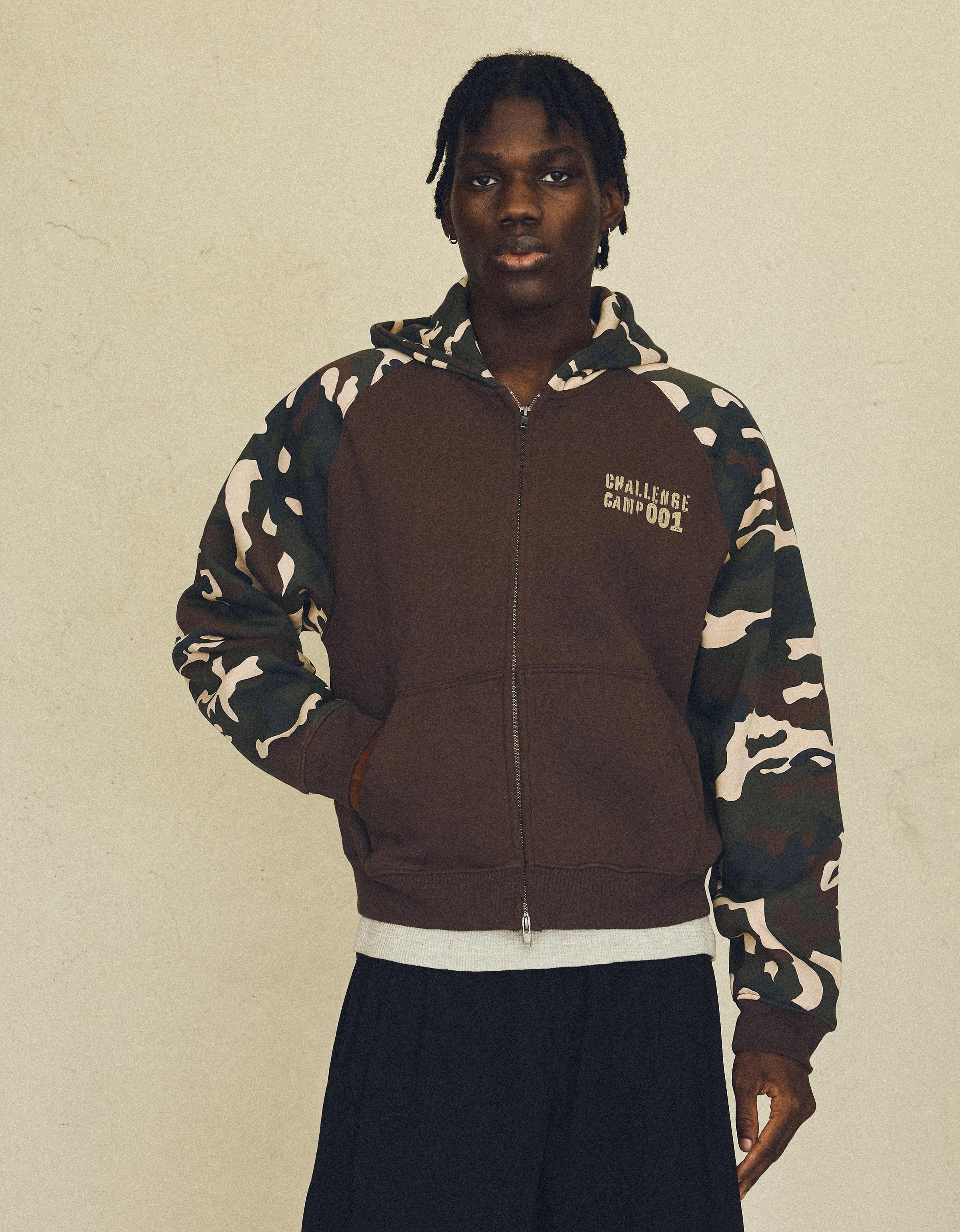 Raglan print hoodie — Khaki