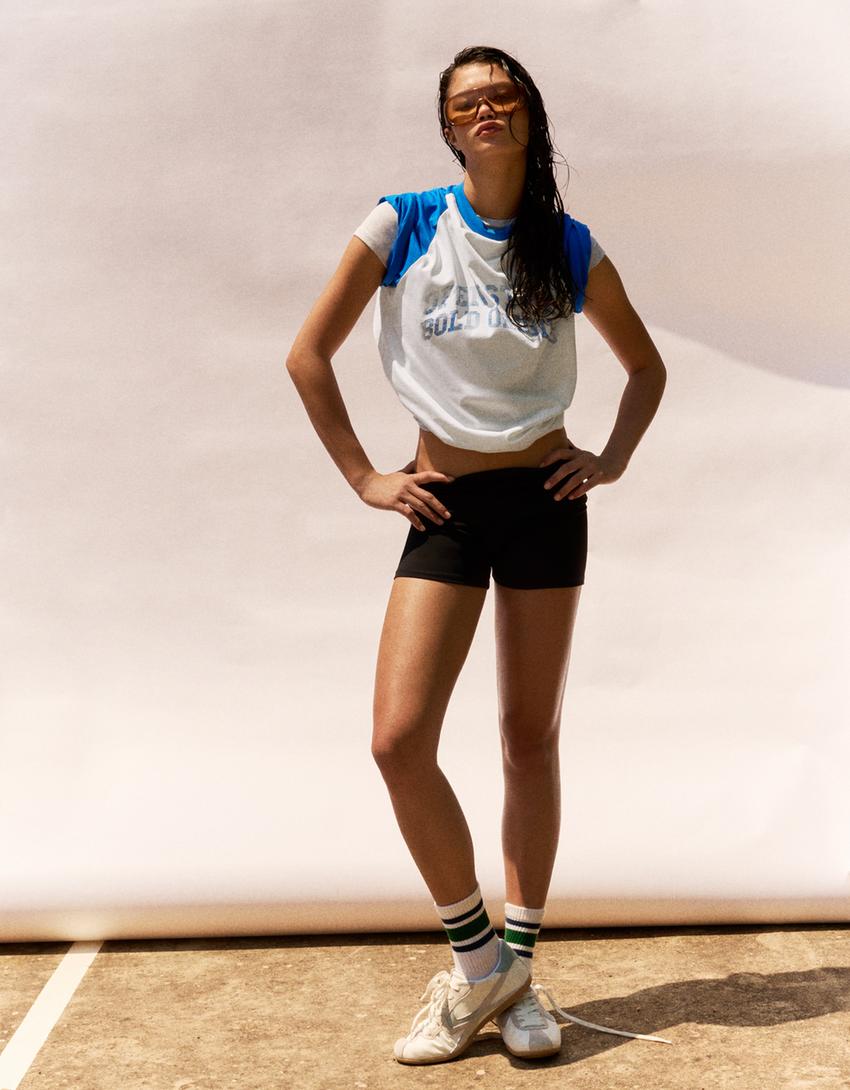 Raglan print T-shirt-Blue
