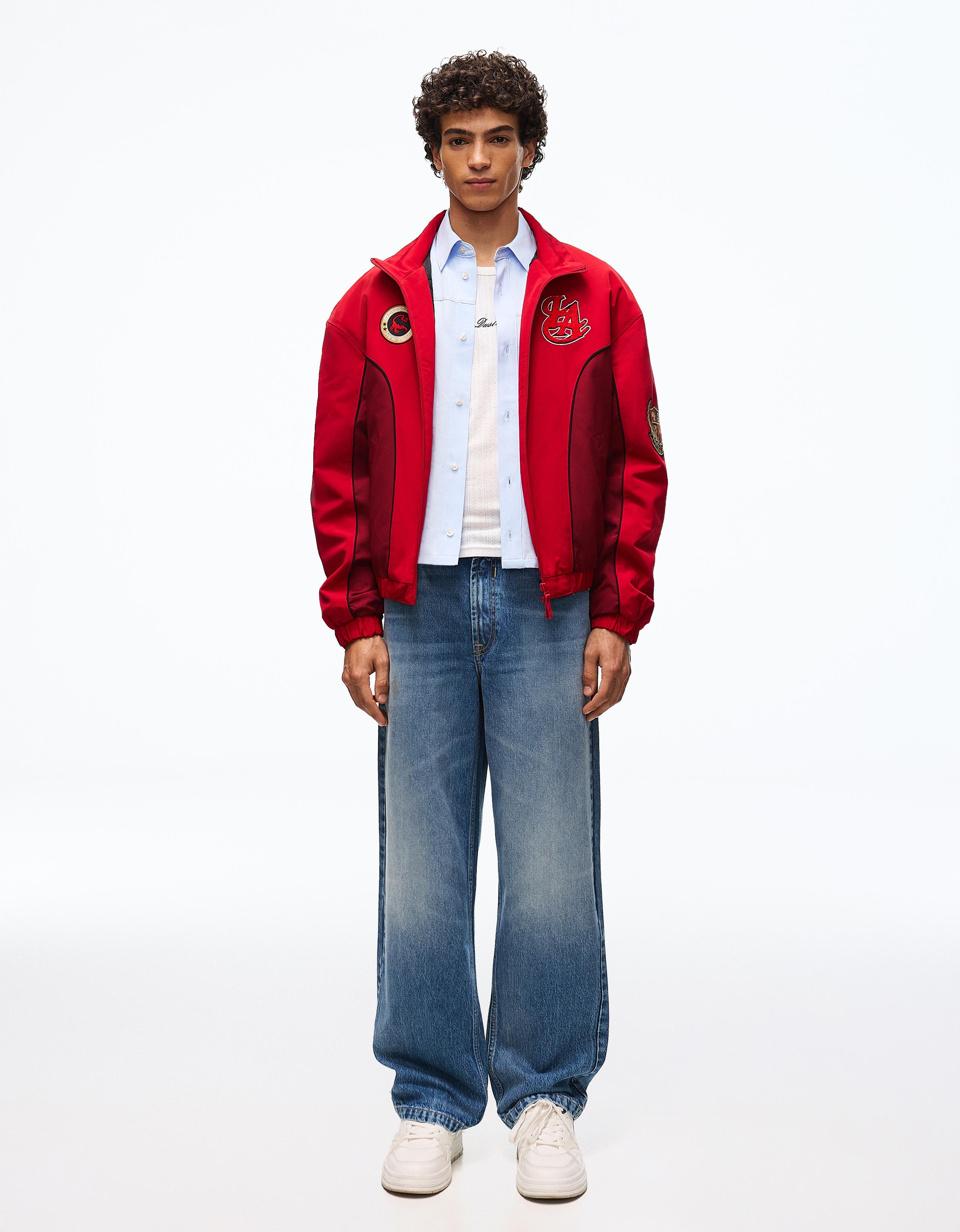 Bershka Jeans Straight Wide Hombre Azul Lavado