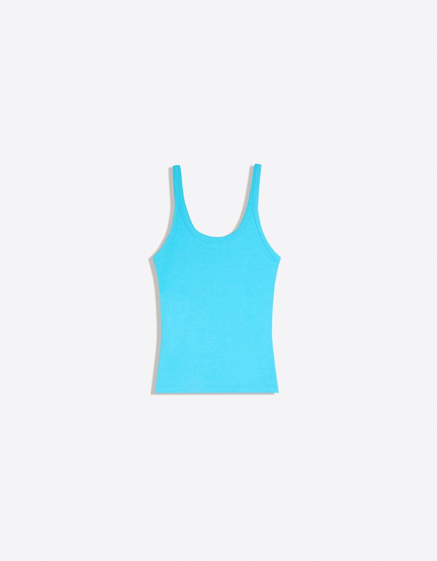 Rib-Trägershirt-Blau