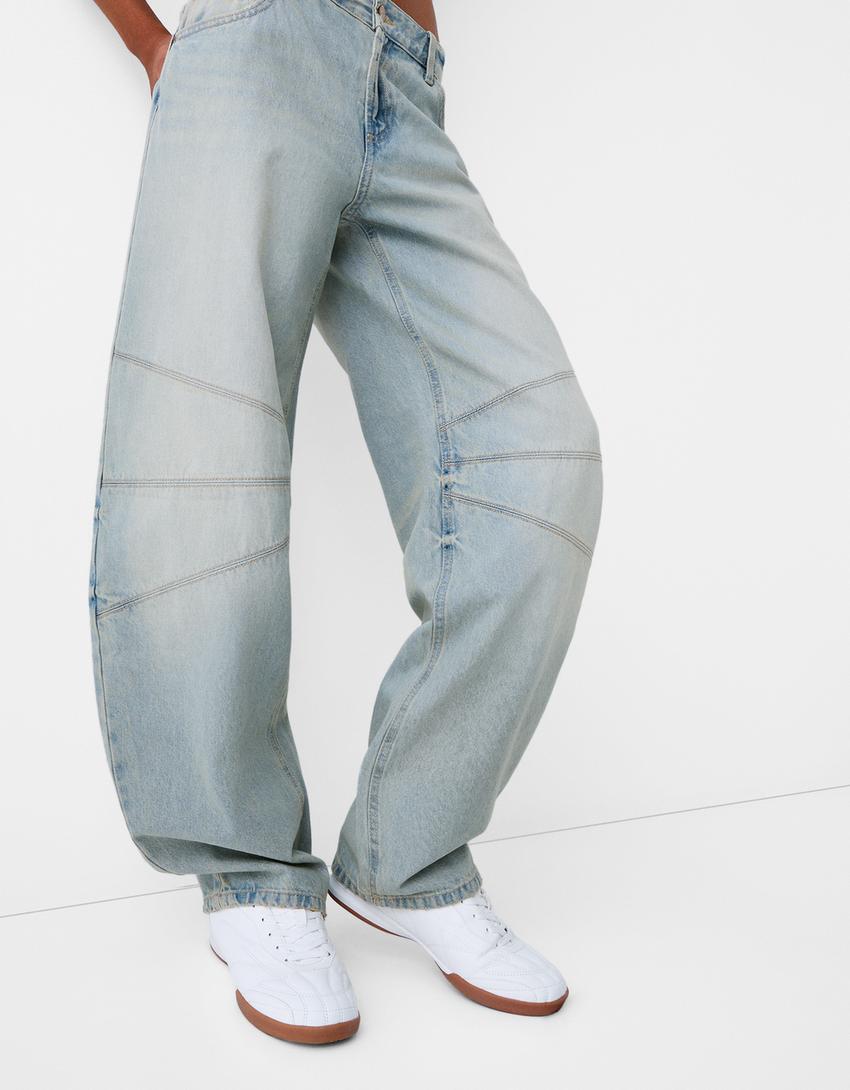 بنطال جينز بقصّة واسعة وخصر منخفض وخياطات-أزرق فاتح-5