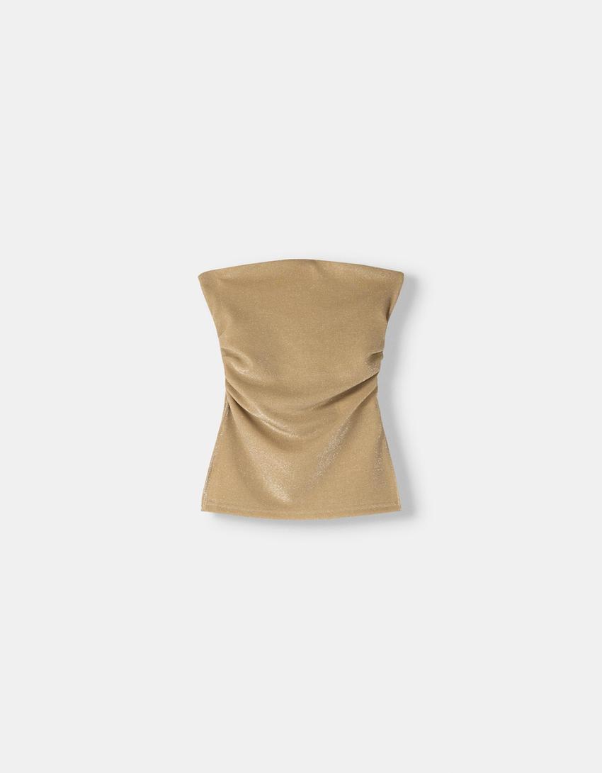 Top bandeau hilo metalizado aberturas laterales-Oro-5