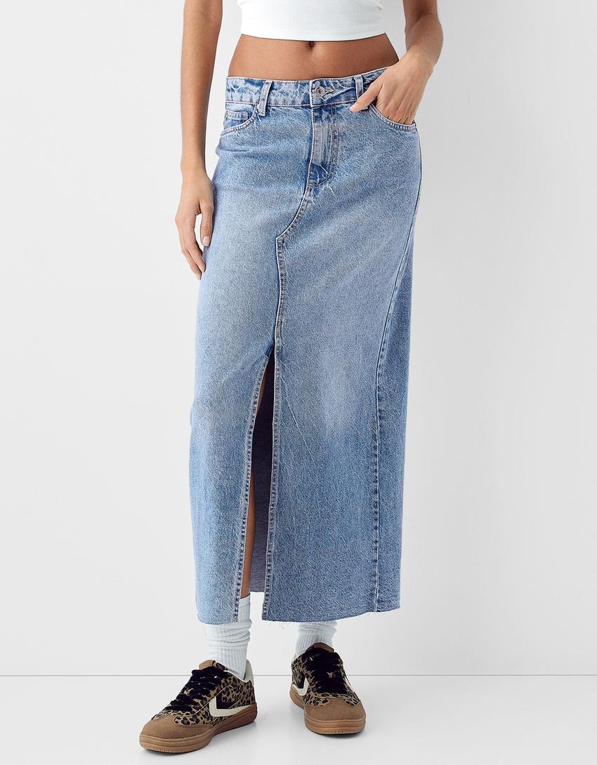 Denim midi skirt-Light blue