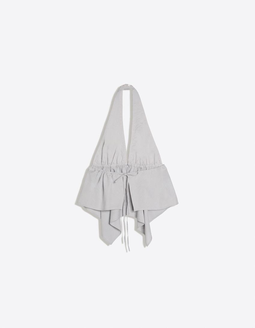 Button halter top-Grey