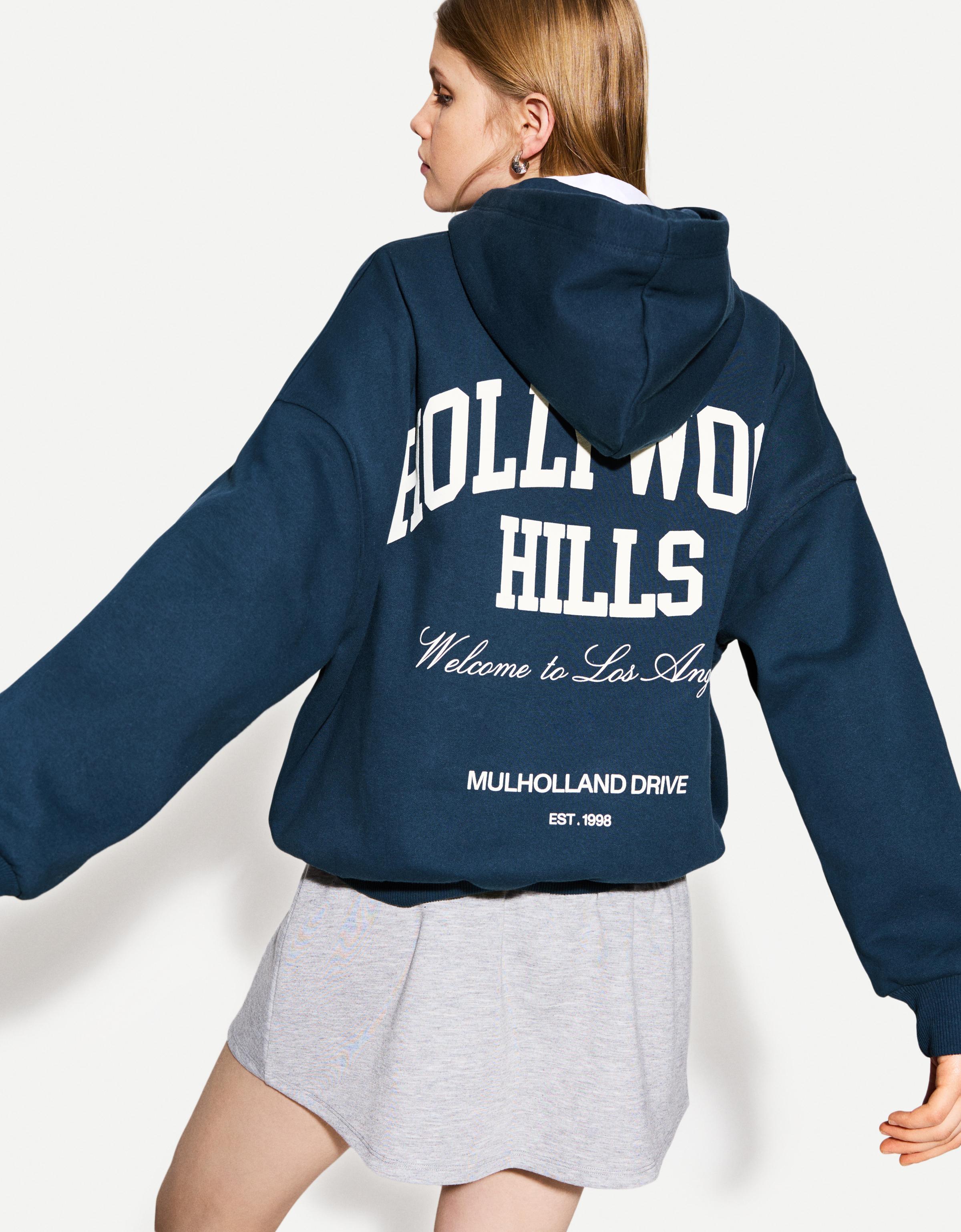 Bershka Hoodie Mit Print Damen L Marinenblau