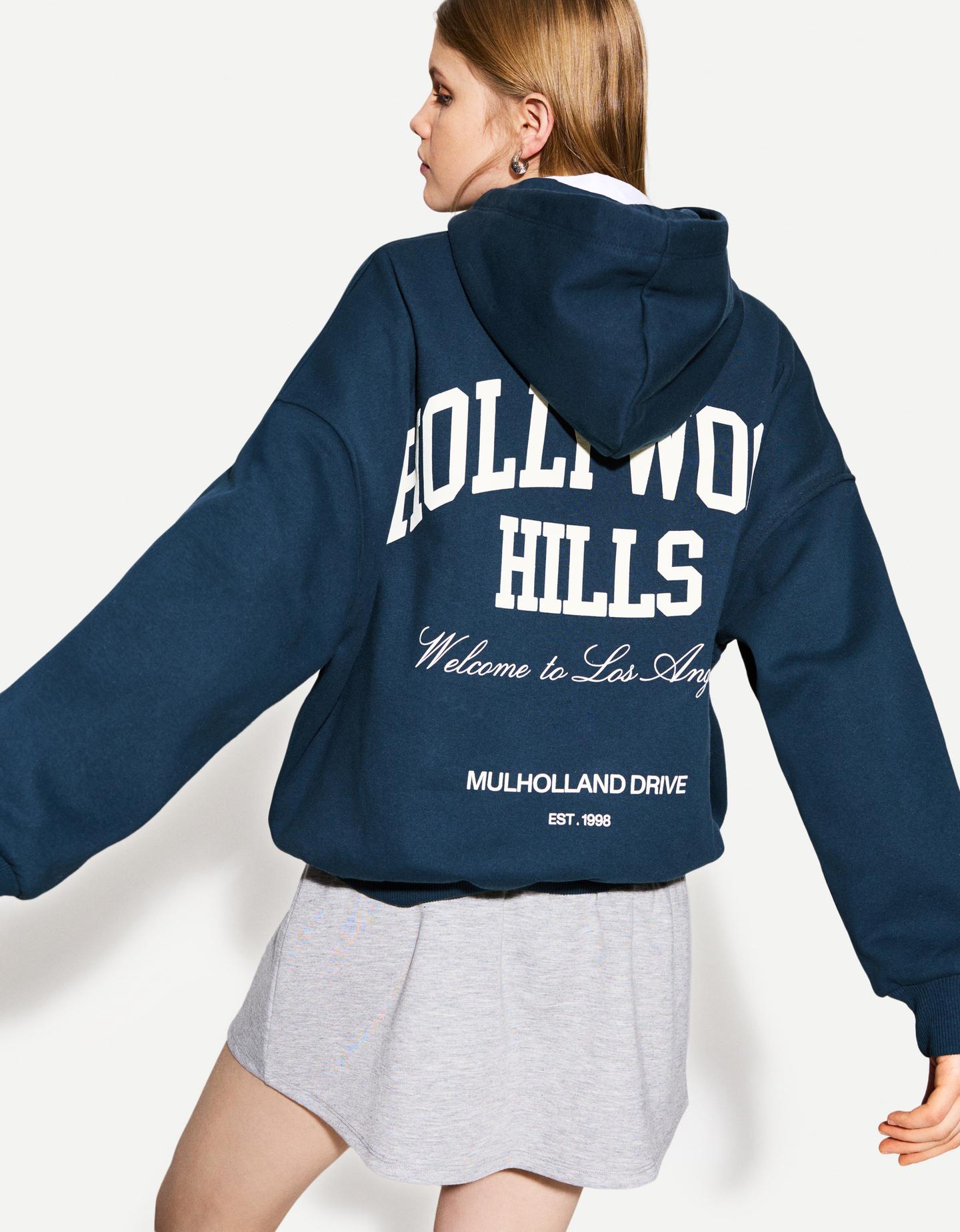 Bershka Hoodie Mit Print Damen L Marinenblau günstig online kaufen