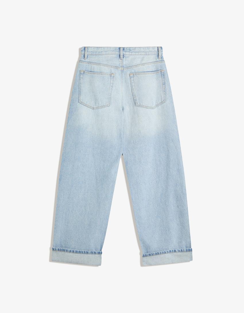 Jeans baggy fit à revers-Bleu clair