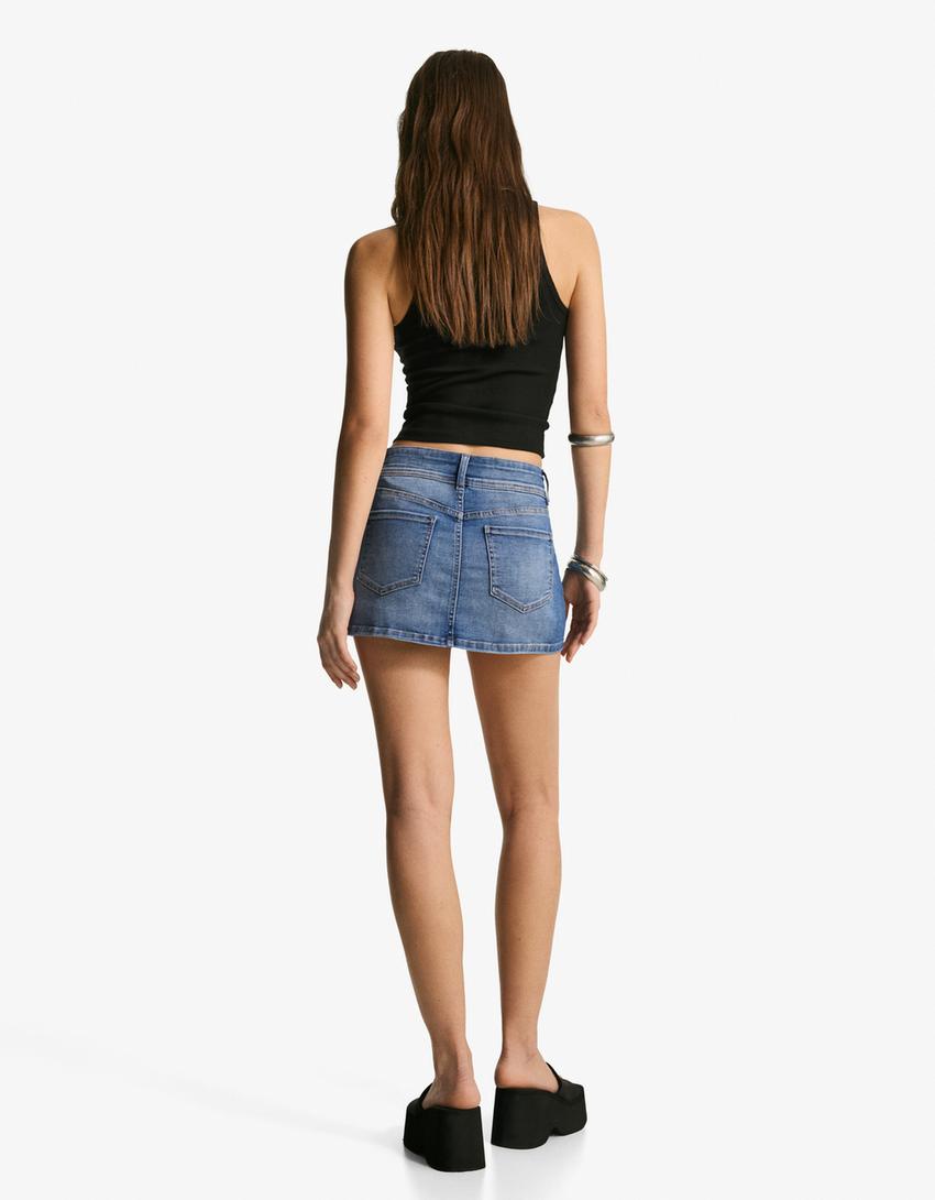 Falda pantalón denim elástico-Azul lavado