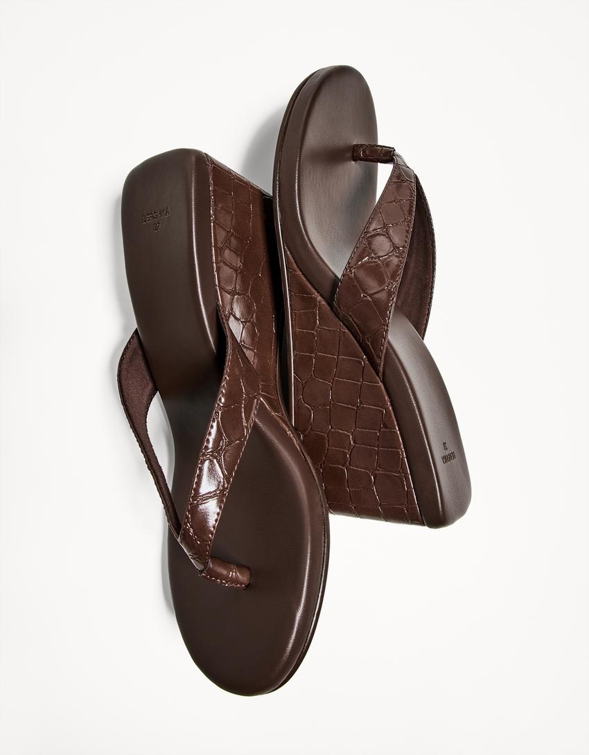 Sandales talon compensées-Marron