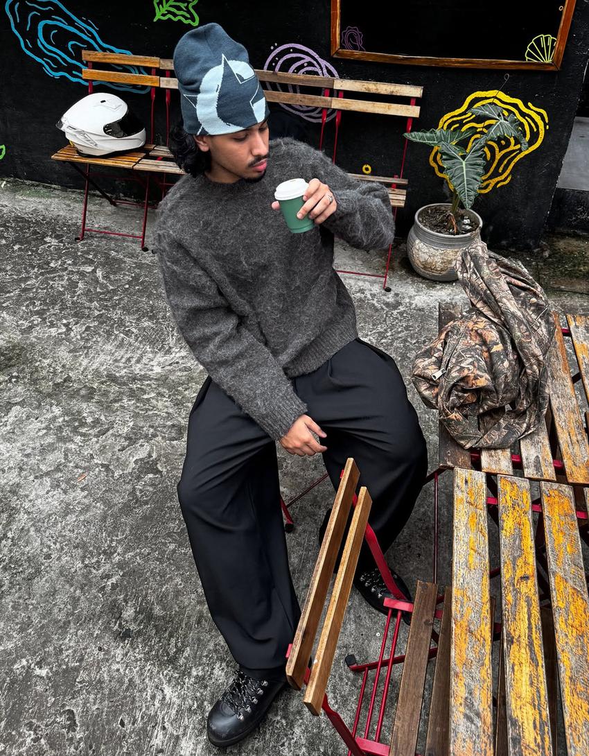 Brushed effect sweater-Dark grey