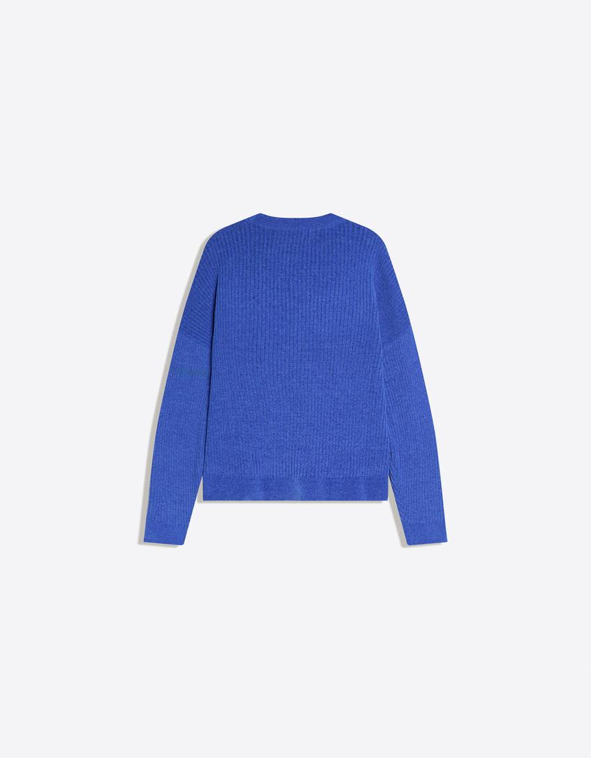 Ronde hals trui met chenilleprint-Blauw