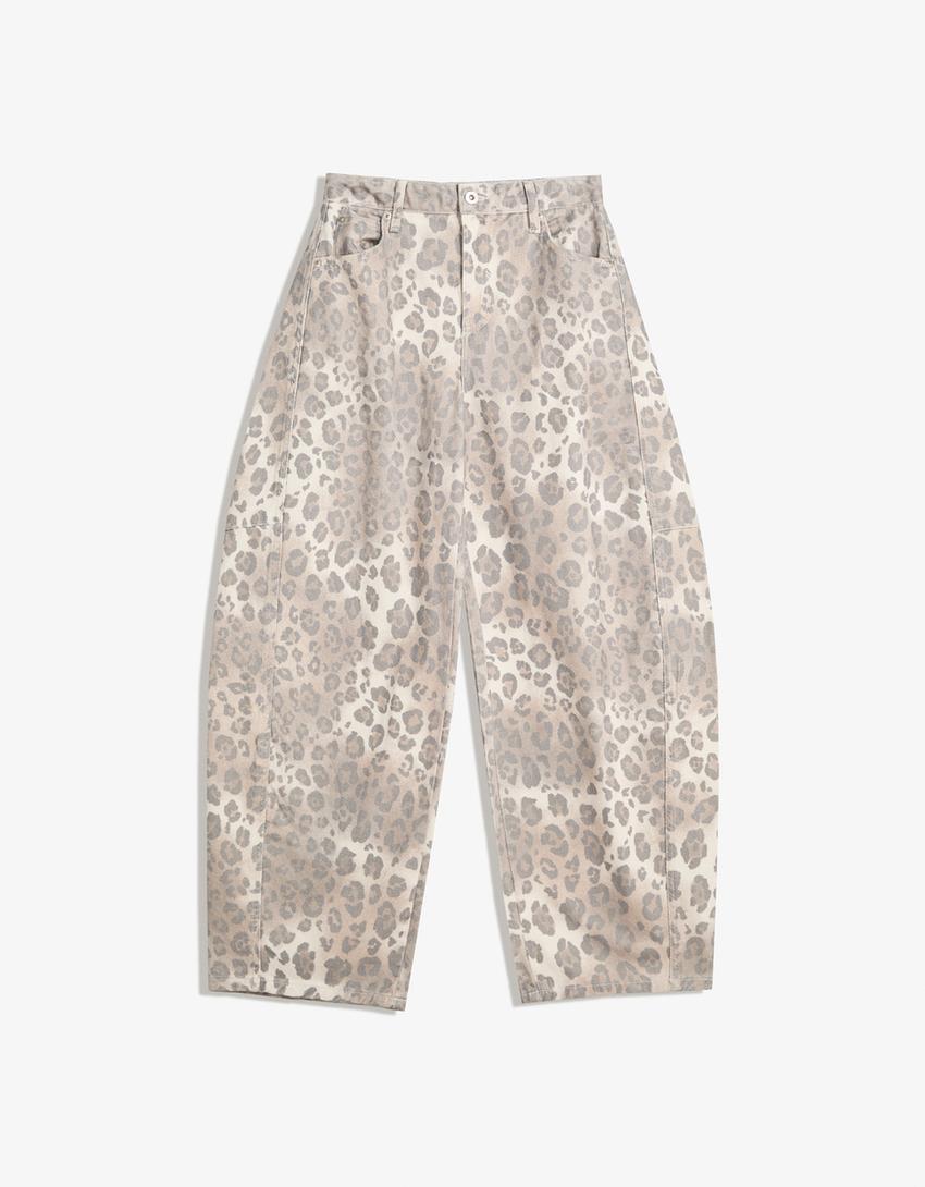 Pantaloni barrel fit stampa animalier-Multicolore-3