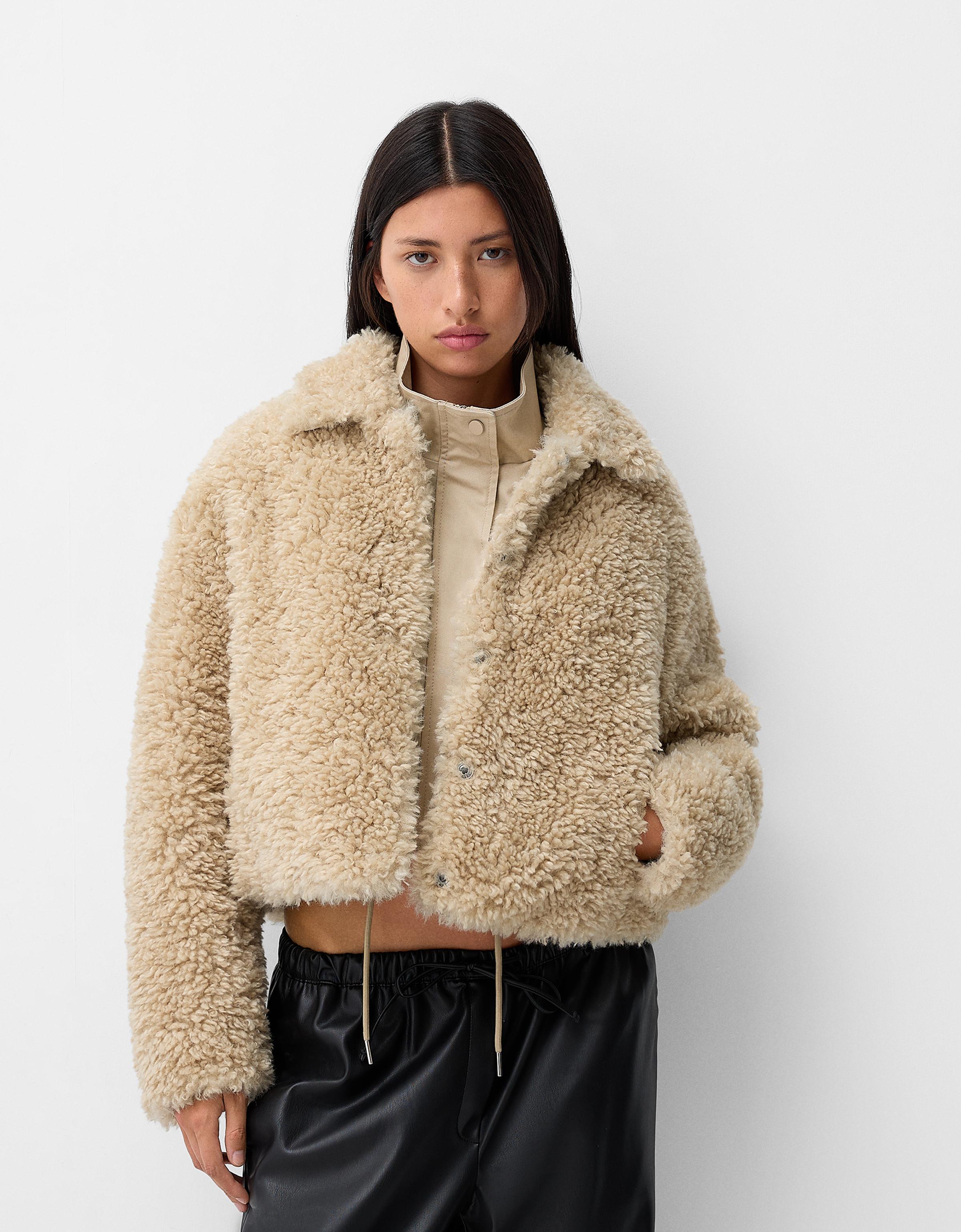 Faux shearling trucker jacket Women Bershka