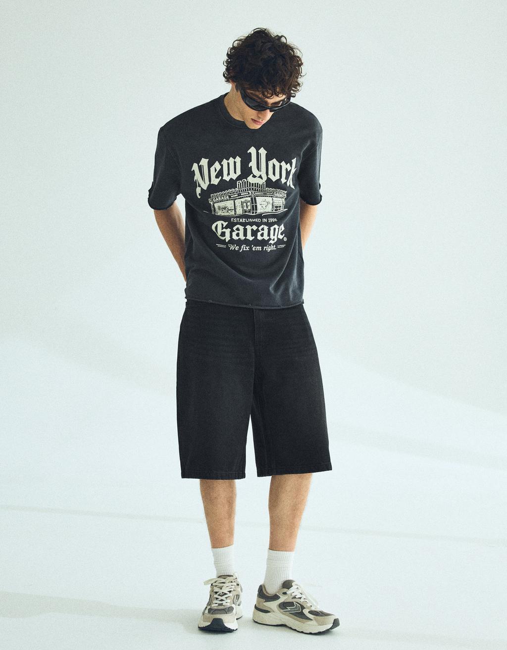 Bershka Super geniş denim Bermuda şort