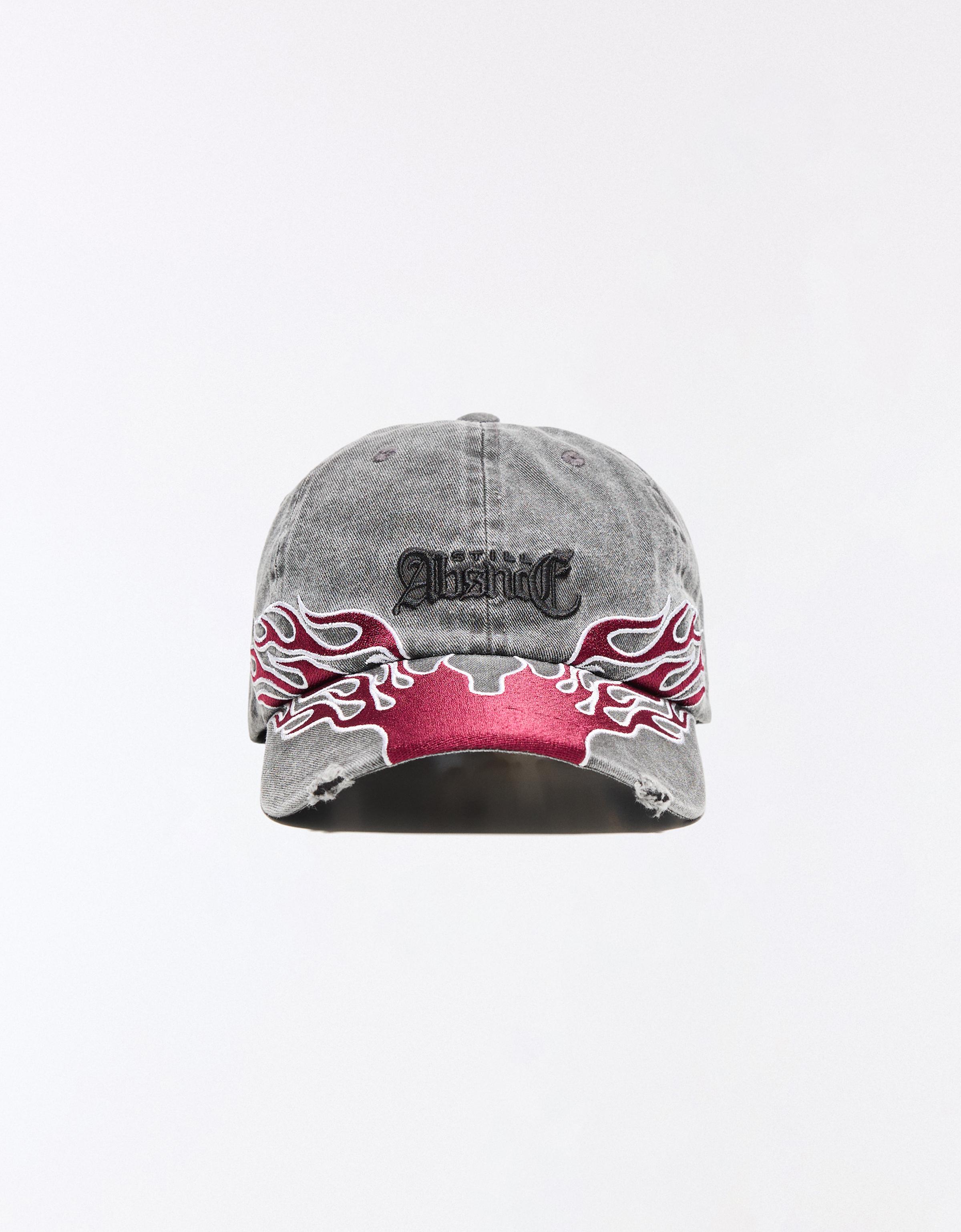 Washed-effect embroidered cap — Black