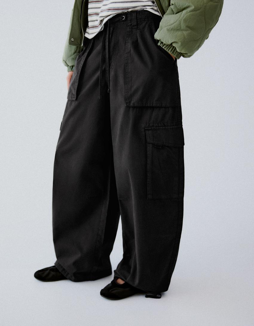 Parachute cargo trousers-Black