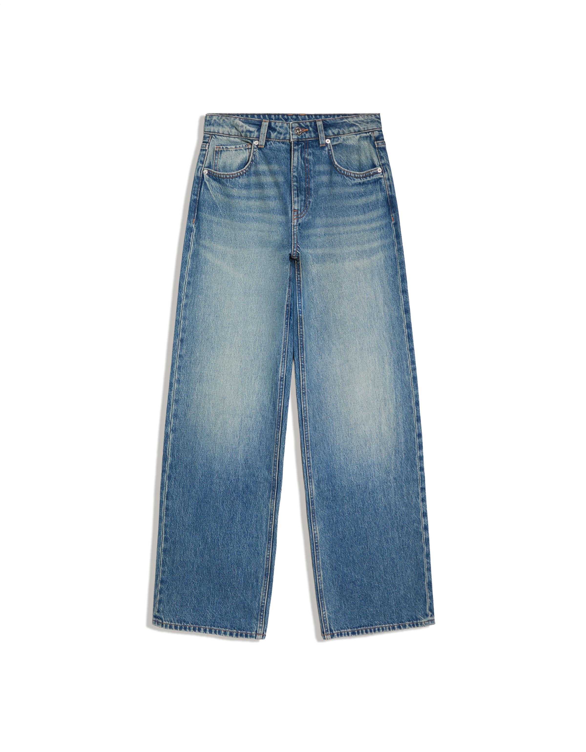 High-waist wide straight-leg jeans — Light blue