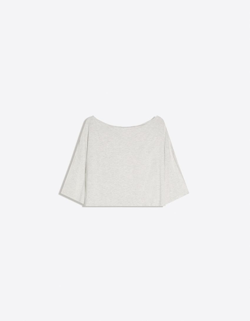 Short sleeve asymmetric T-shirt-Mixed gray