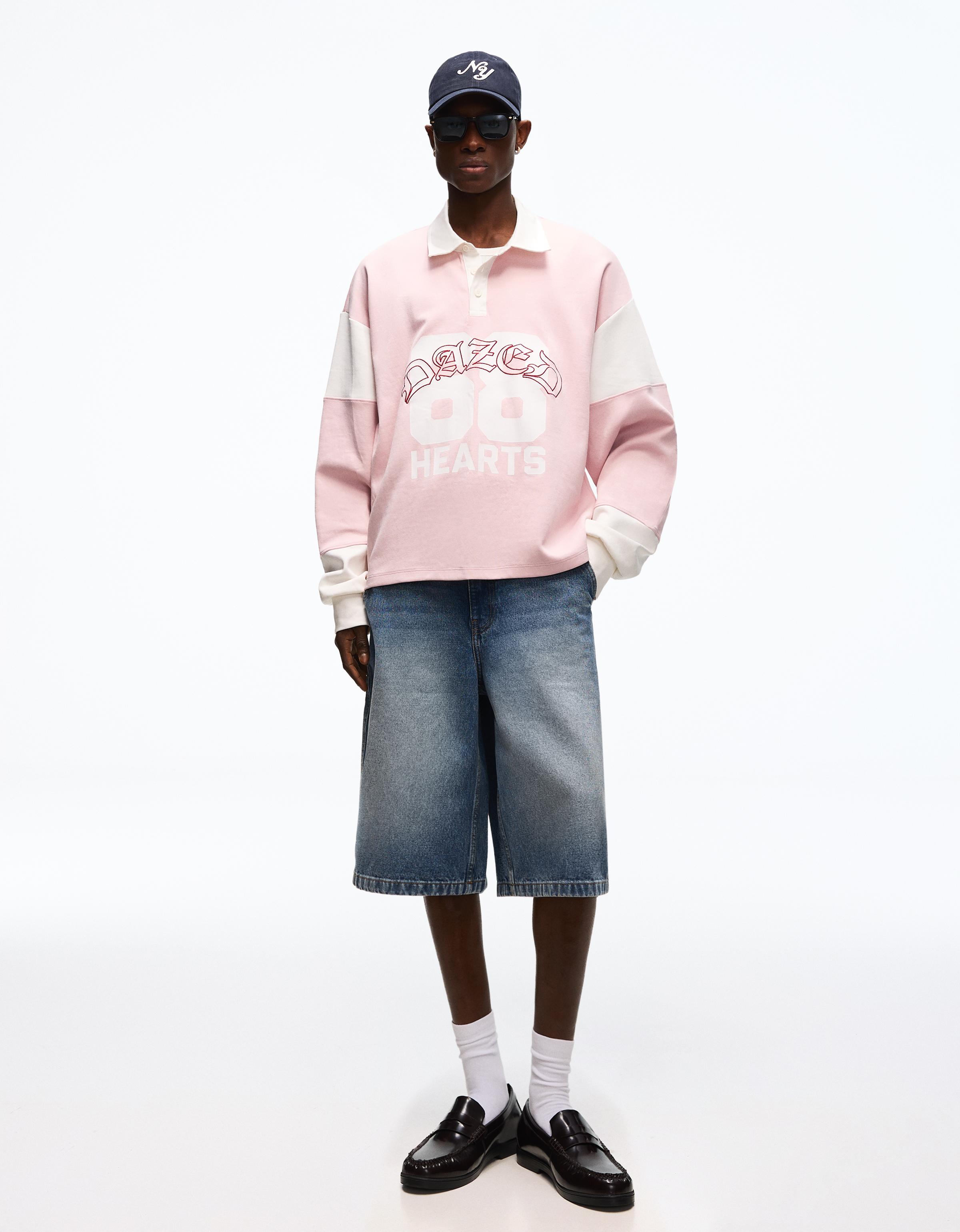 Baskılı uzun kollu polo sweatshirt - Görsel 26