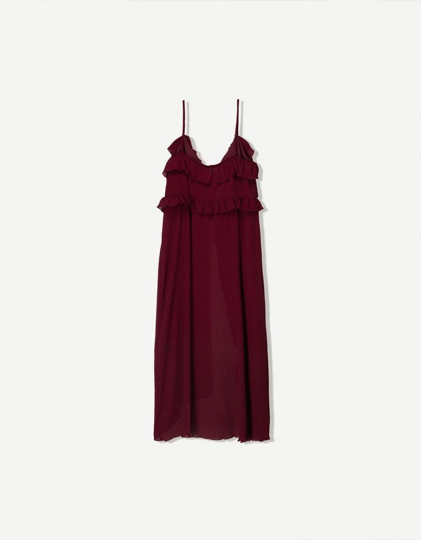 Extra-long textured top with buttons-Maroon-4