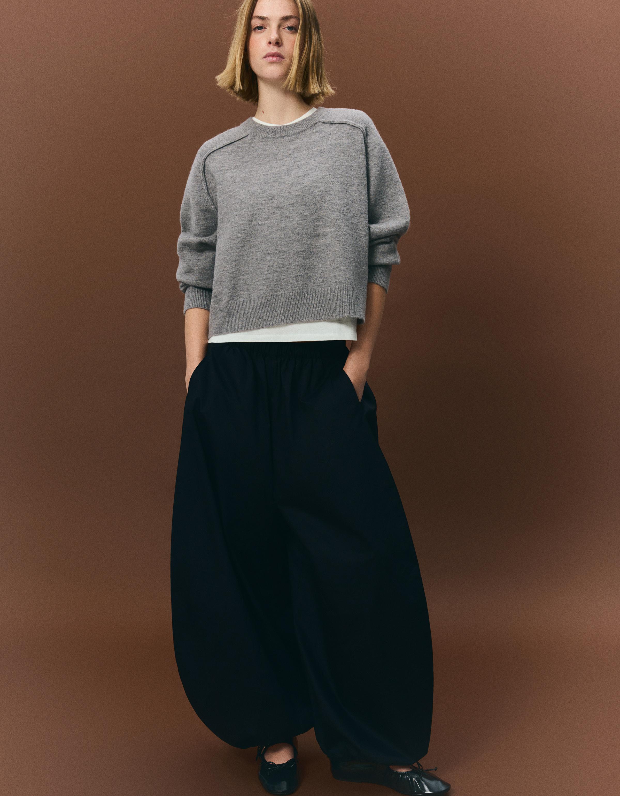 Bershka Strickpullover Mit Nähten Damen L Grau