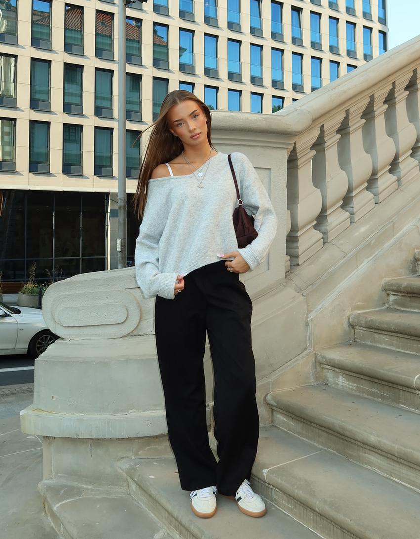 Soft touch V-neck sweater-Grey