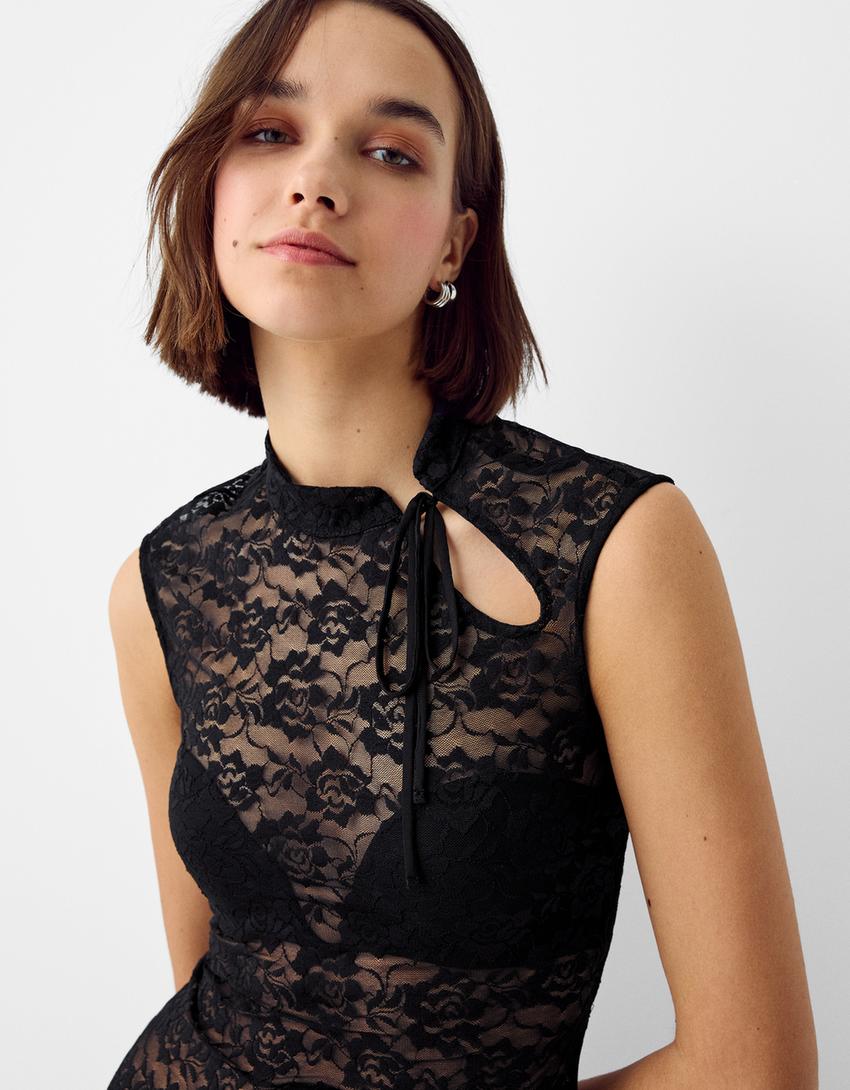 فستان دانتيل متوسط الطول-أسود-4