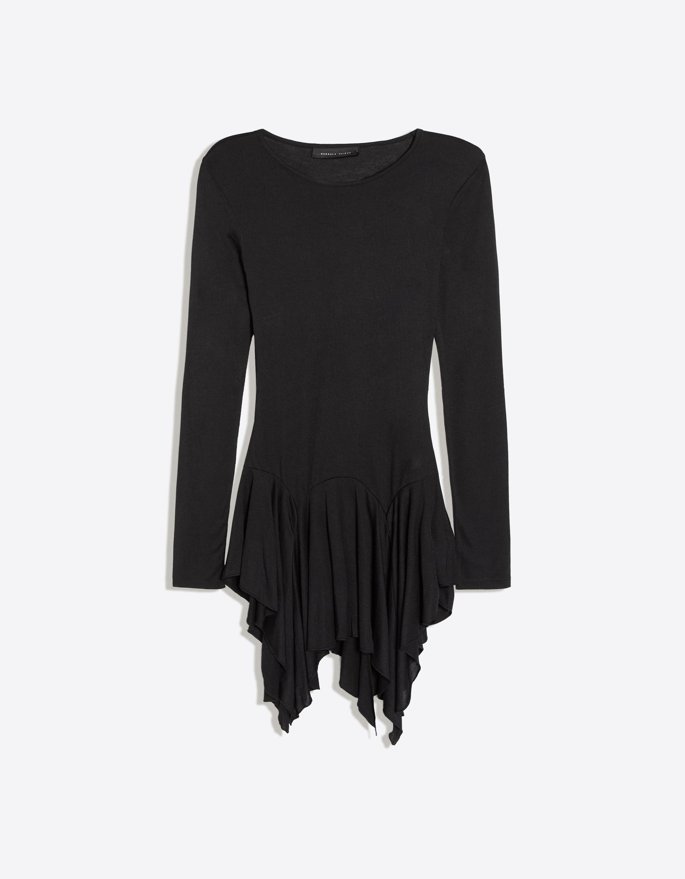 Long-sleeved frill T-shirt — Black