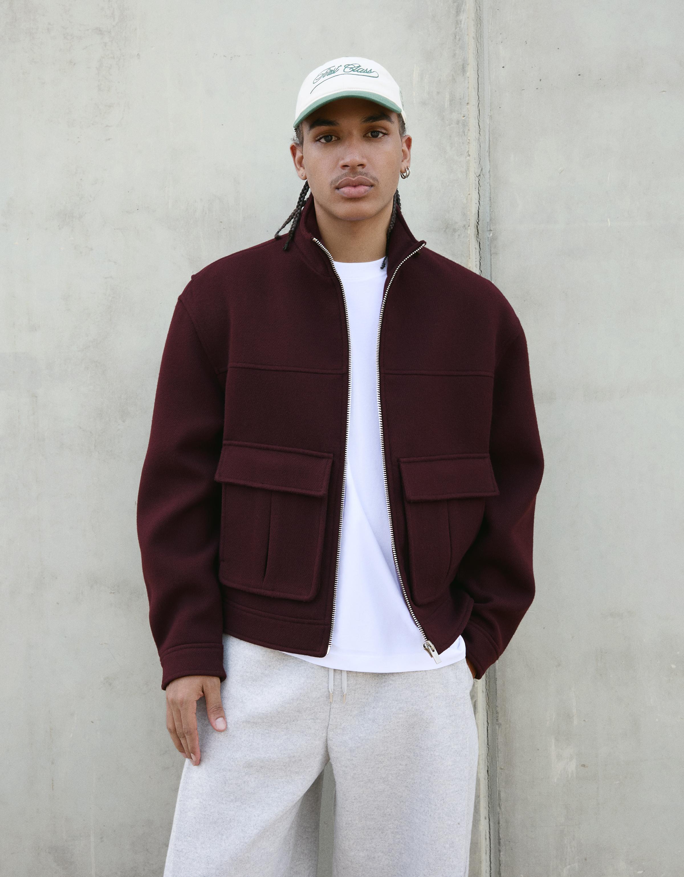 Bershka Jacke Aus Stoff Mit Reißverschluss Herren Xl Bordeaux