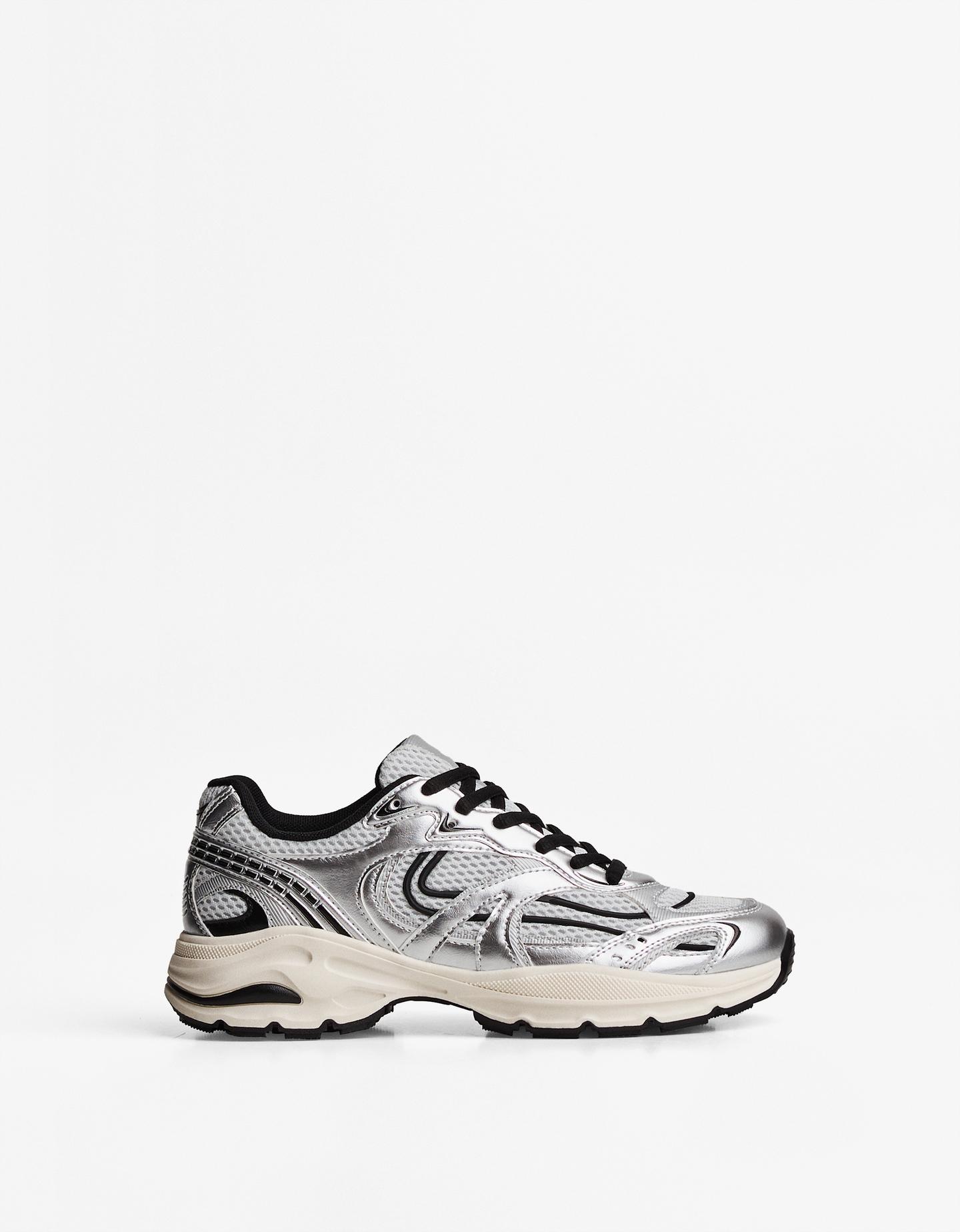 Bershka buty sportowe z łączonych materiałów srebrny