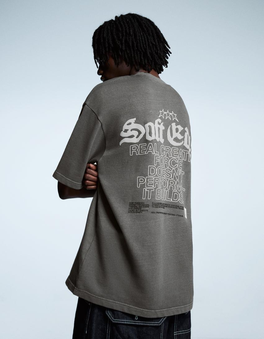 T-shirt à manches courtes en molleton imprimé-Gris