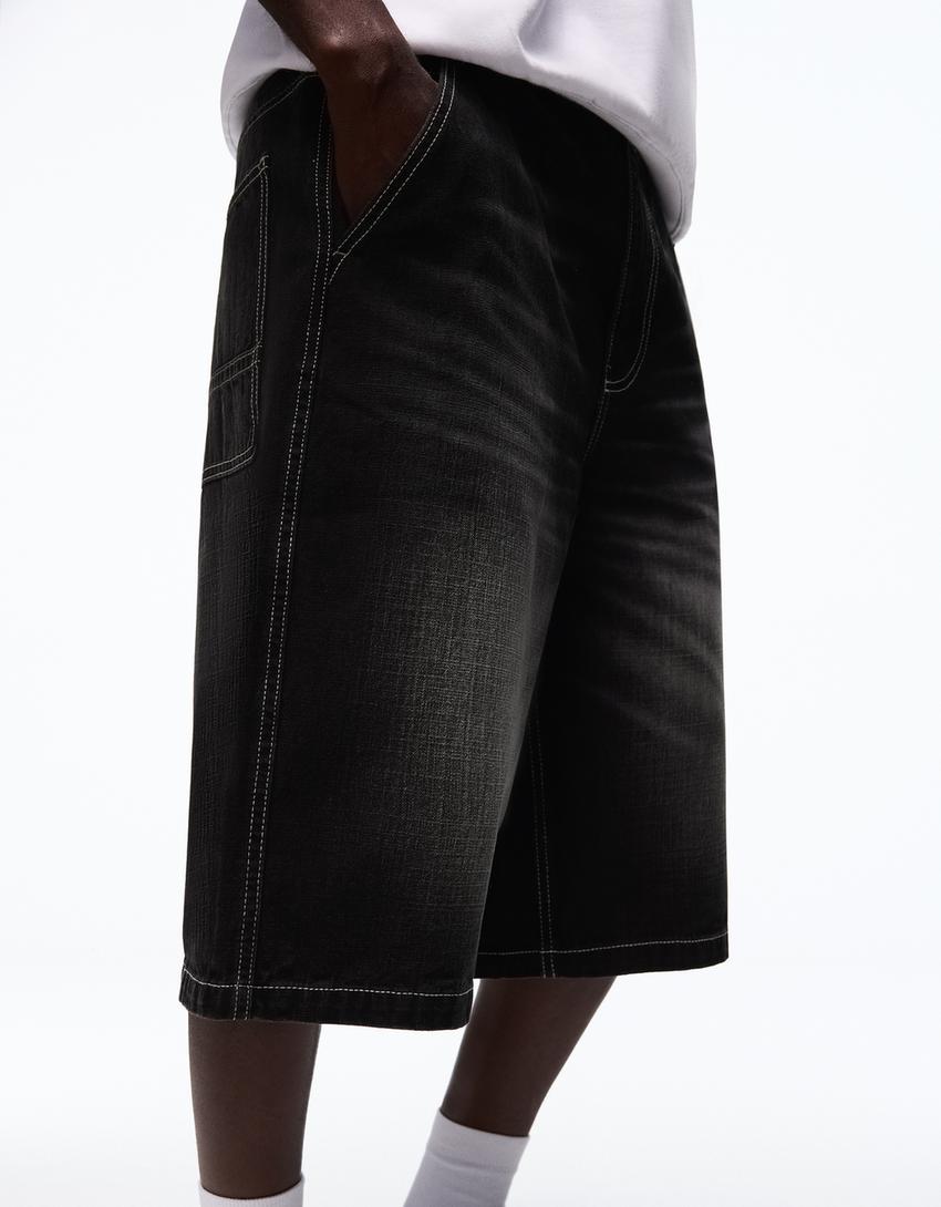 Denim skater Bermuda shorts-Black