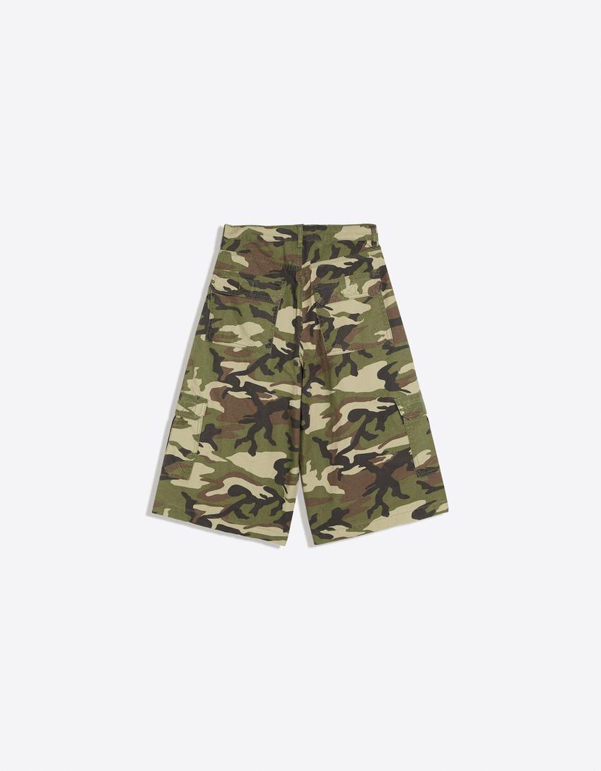 Bermuda jort barrel print-Kaki