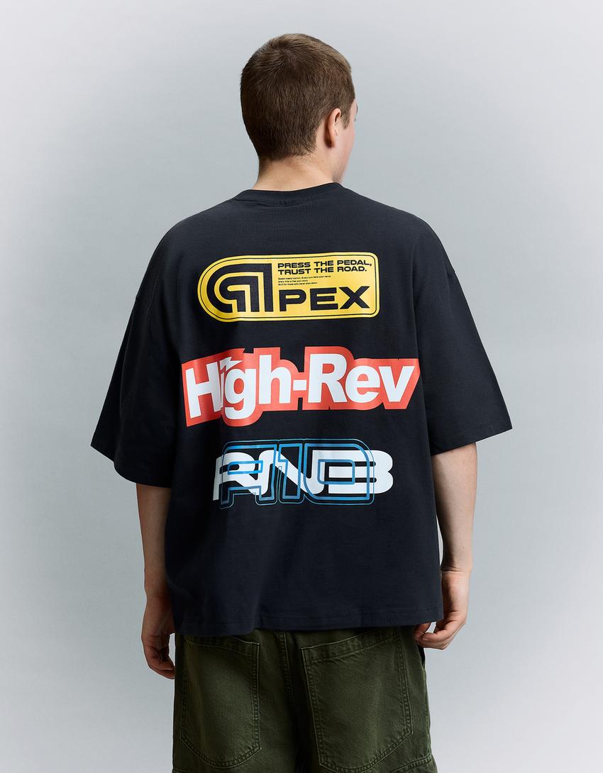 T-shirt manches courtes imprimé-Marine